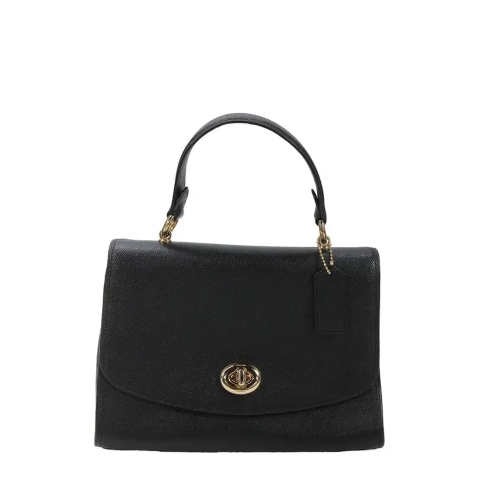 Coach Womens Tilly Leather Turn Lock Top Handle Handbag Black